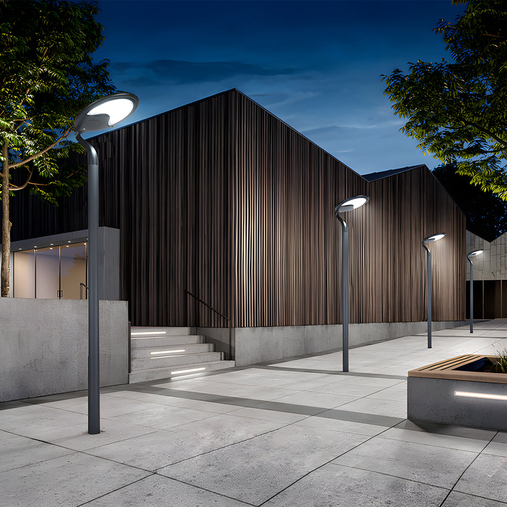 Black Round Modern Outdoor Led Solar Post Street Light