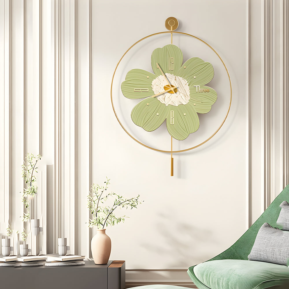 Round Metal Battery Operated Led Flower Wall Clock