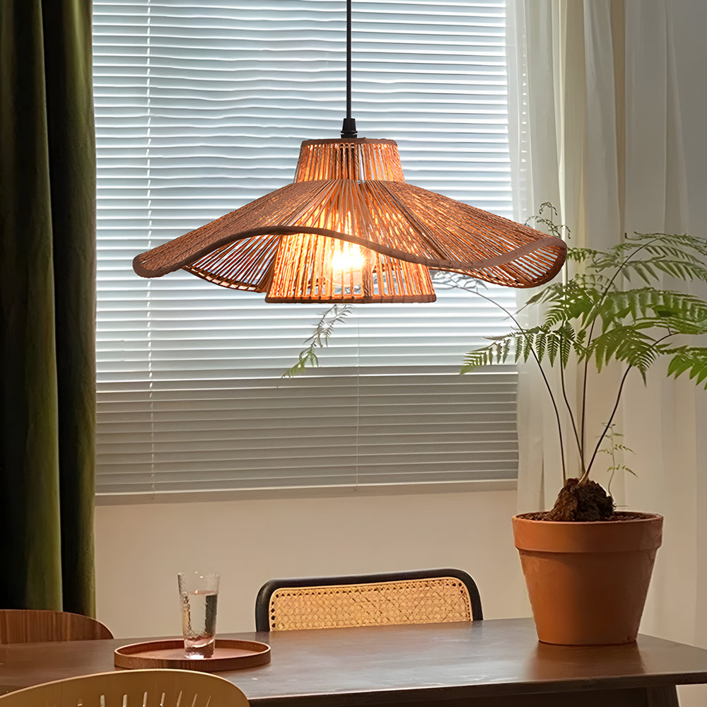 1 Light Double Layer Hemp Rope Weaving Umbrella Pendant Light Kitchen Pendant Ceiling Lighting