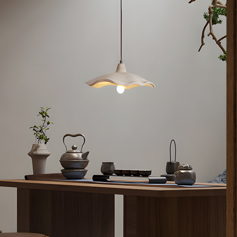 Japanese 1 Light Cement Wavy Pendant
