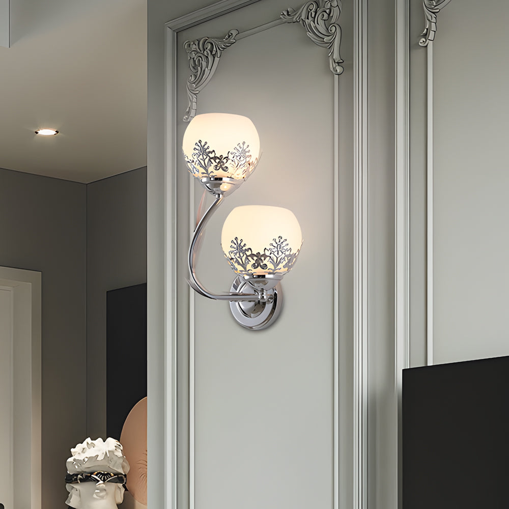 2 Light Glass Flower Led Simple European Style Wall Sconces Lighting