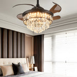 20 Black Crystal Retractable Blades Ceiling Fan With Led Lights