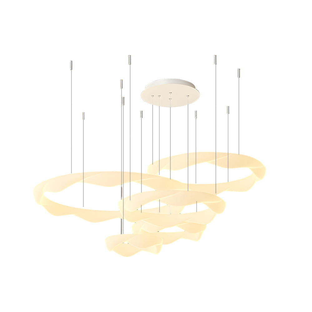 Wavy Circle Rings Three Step Dimming Led White Cream Modern Chandelier