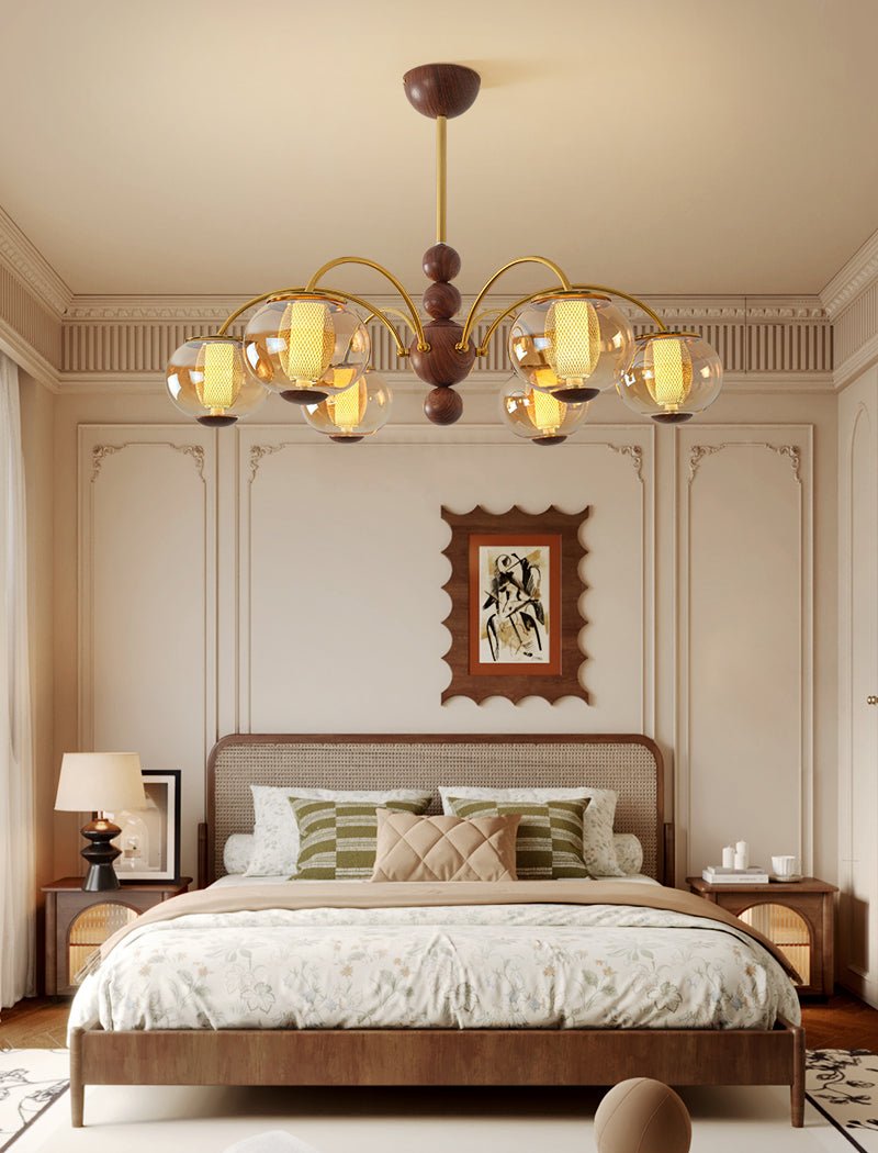 Solstice Bloom Chandelier — Amber Glass & Gold Modern Pendant Light