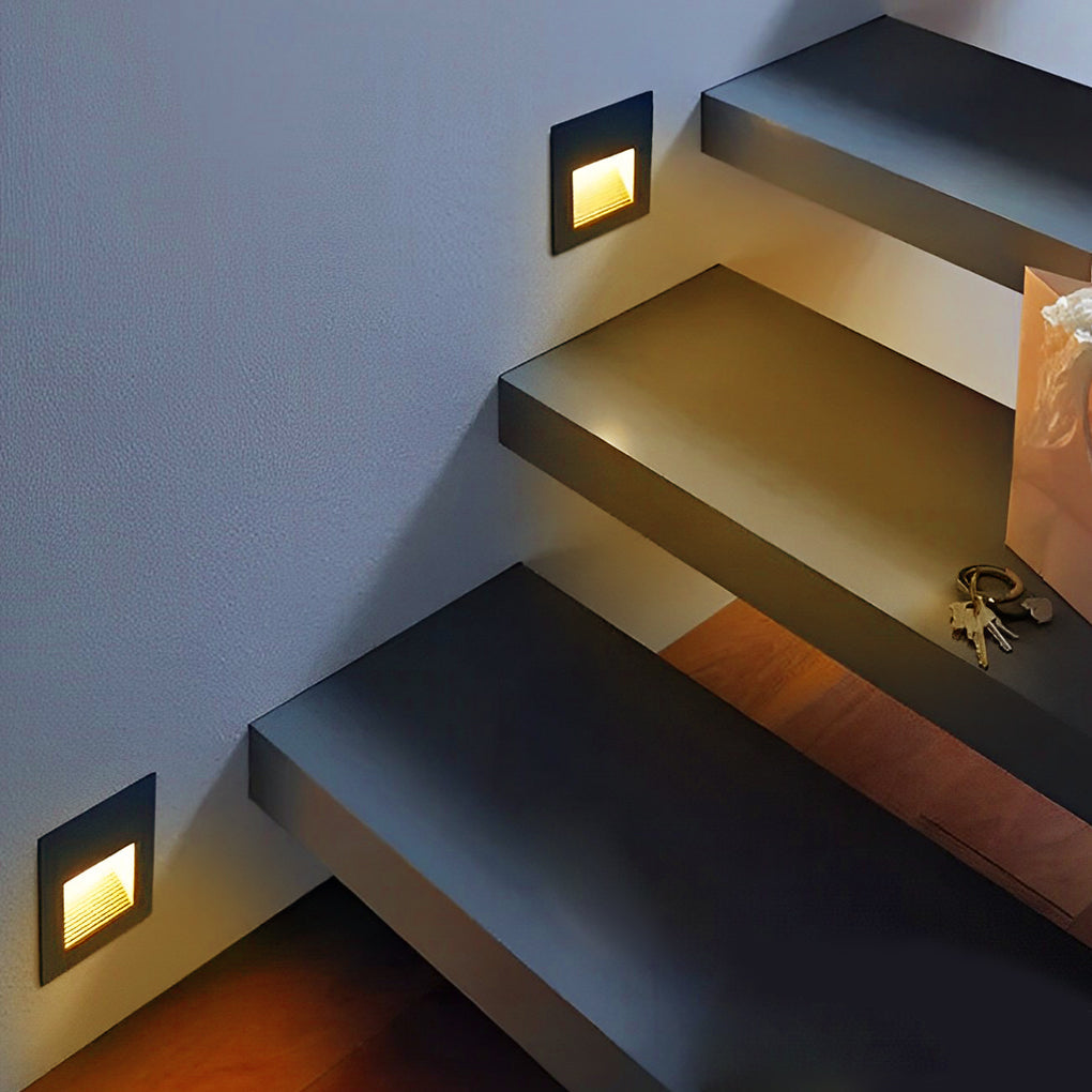 Recessed LED Step Light in Black Aluminum for Modern Architecture