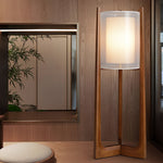Rustic Japanese Style Wood Standing And Double Shaded Led Floor Lamp
