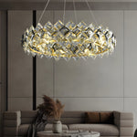 Round Luxury Long Crystal Copper Post Modern Chandelier Dining Room Lights