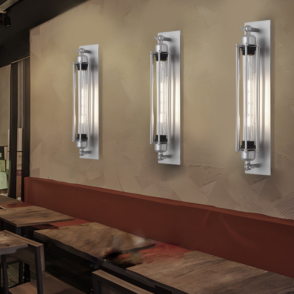 Industrial Vintage Flute Iron 1 Light Wall Lamp Chrome