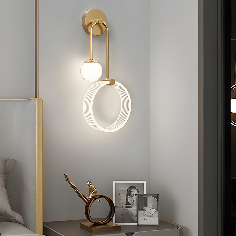 Modern 2 Light Led Wall Sconces With Acrylic Ring And Frosted Globe