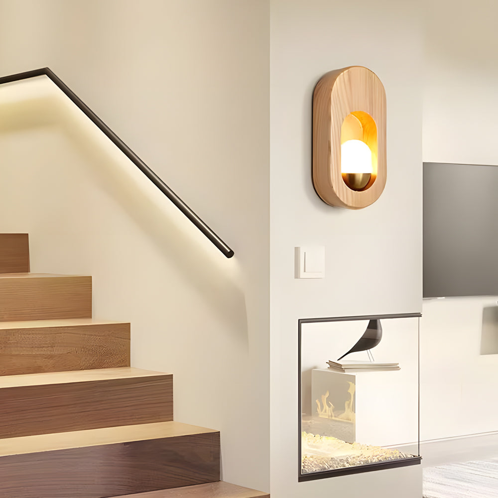 1 Light Wood Oval Wall Sconce Wood Walnut
