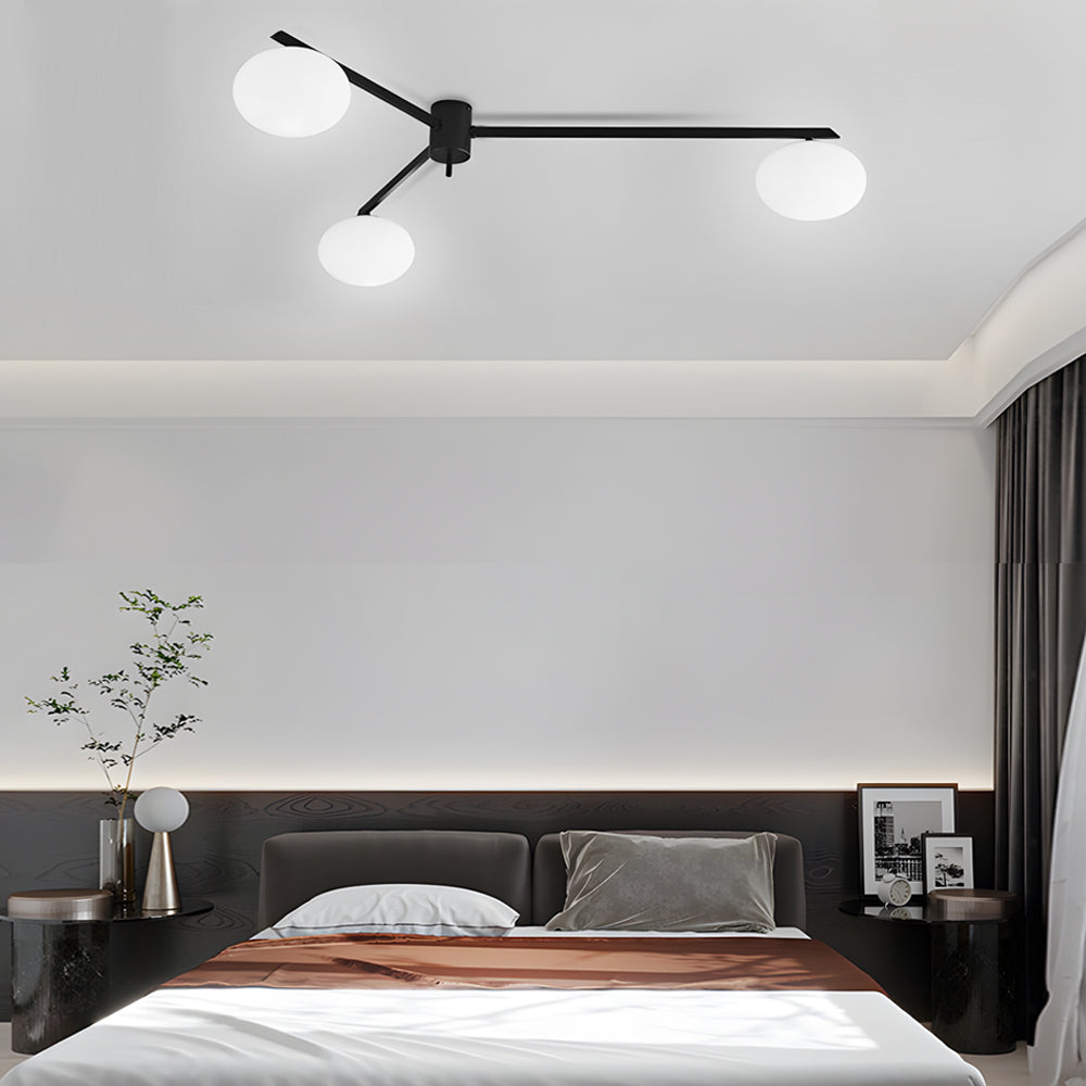White Glass Bubble Black Semi Flush Ceiling Light