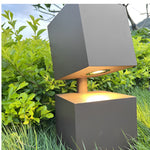 Geometric Black Solar Lawn Light with LED Illumination for Modern Gardens