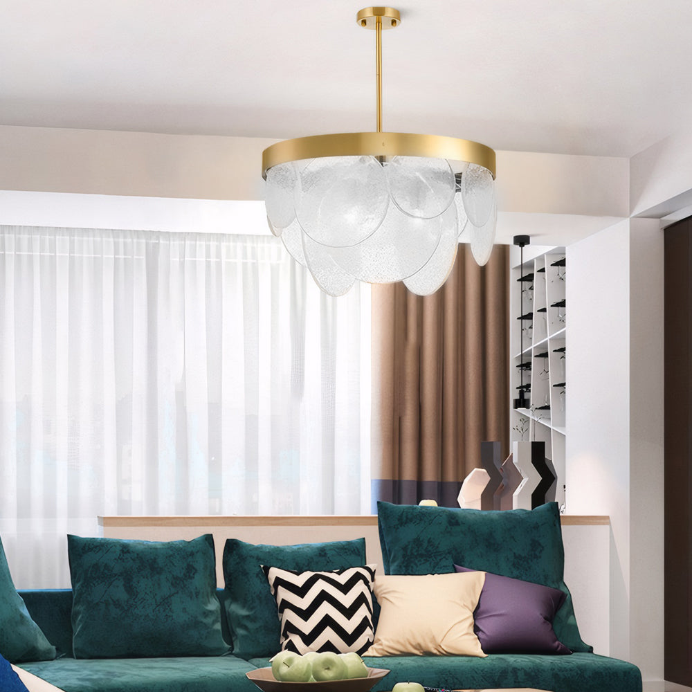 3 Light Round Semi Flush Mount Glass Chandelier
