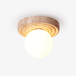 Elira Travertine Flush Mount Ceiling Light with Opal Glass Globe