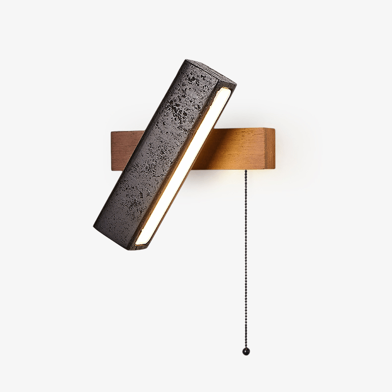 Stellar Pivot Sconce — Black Travertine & Walnut LED Wall Light