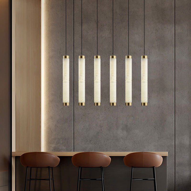 Aria Alabaster Pendant Light – Modern Brass LED Chandelier for Dining Room & Foyer