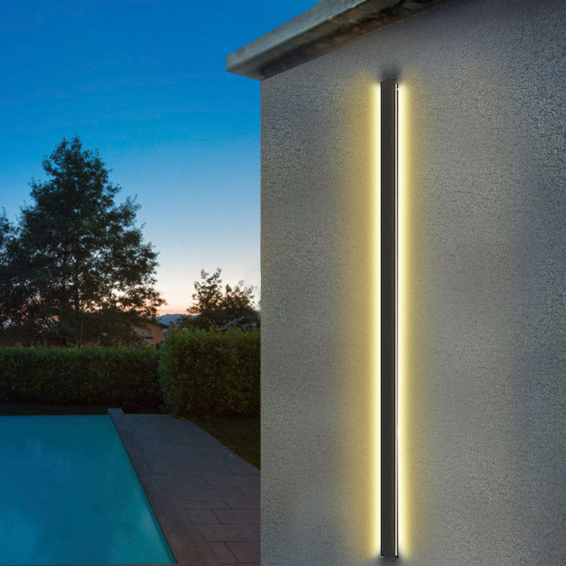 Linear LED Outdoor Wall Light in Black Metal, Waterproof Architectural Sconce
