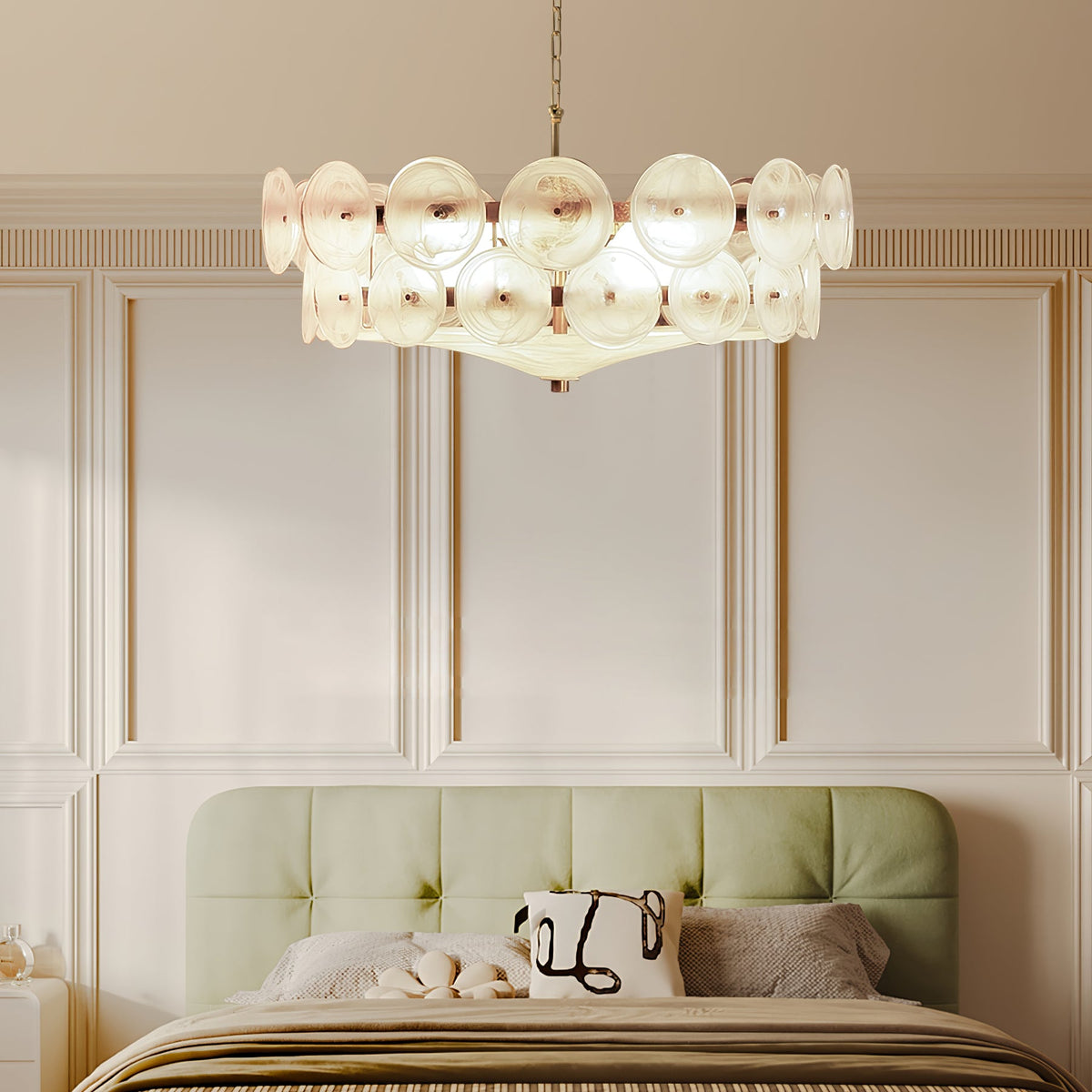Solaris Disc Glass Chandelier – Two-Tier Gold & Murano-Style Glass Pendant