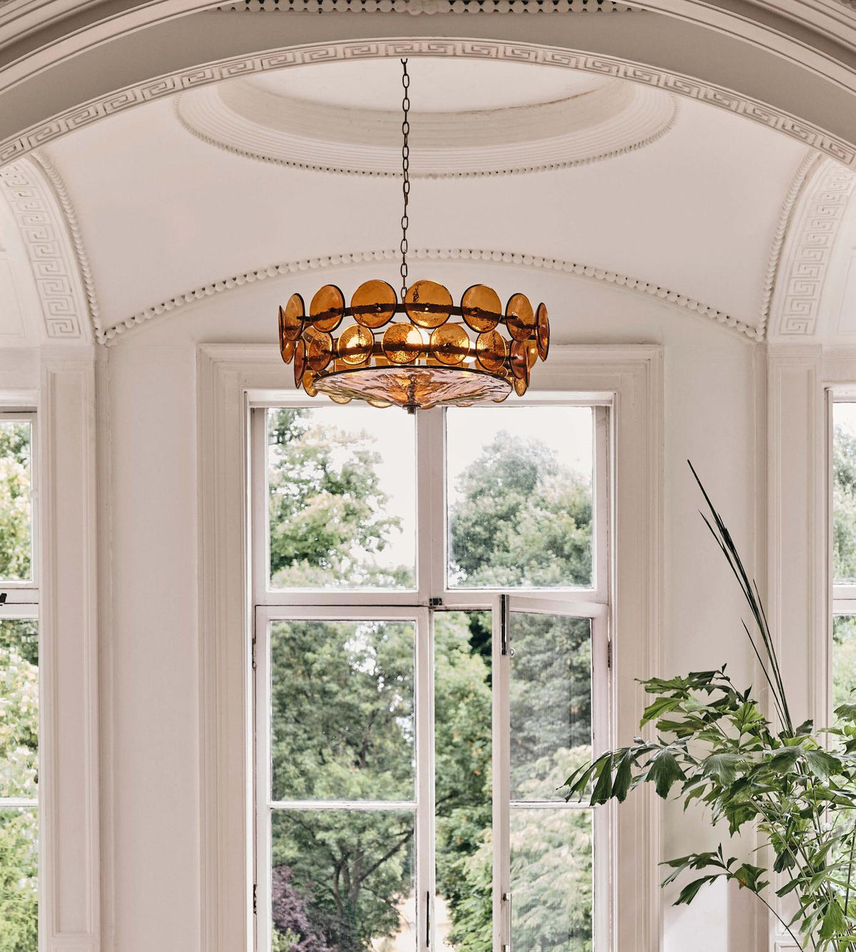 Solaris Disc Glass Chandelier – Two-Tier Gold & Murano-Style Glass Pendant