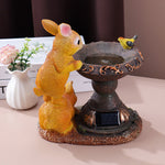 Artisan Resin Rabbit Solar Garden Lantern with Warm LED Glow