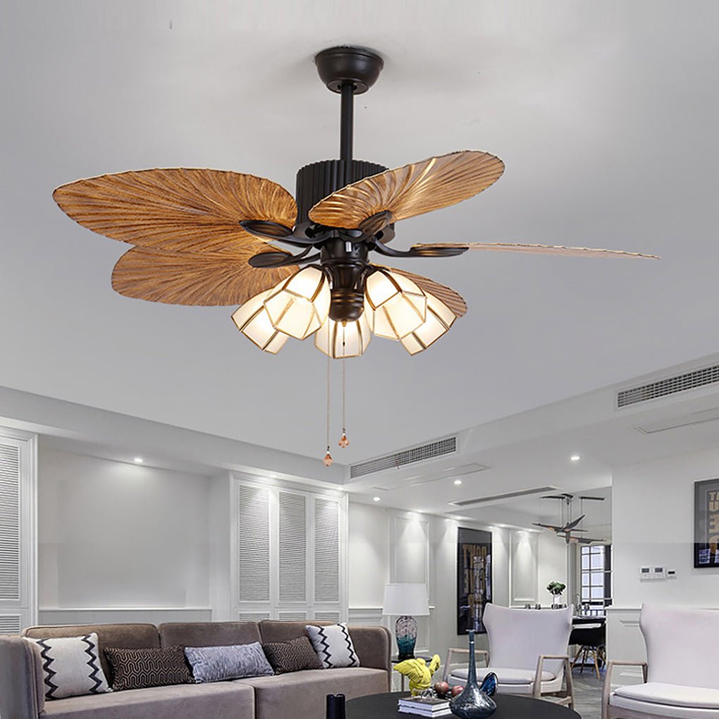 52Inches Retro Variable Frequency Remote Control Smart Timing Noiseless Ceiling Fan Light 1