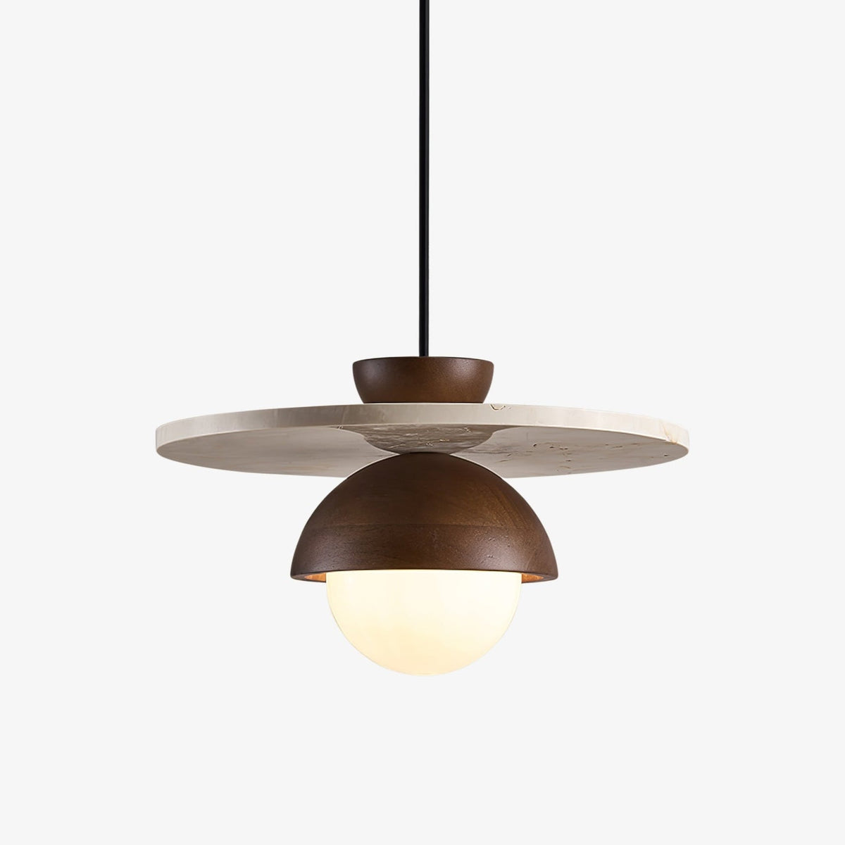 Arlo Travertine Pendant Light – Natural Stone & Walnut Dome