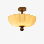 Rippling Bloom Flush Mount Ceiling Light in Opaline Glass and Walnut