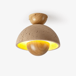 Nerio Travertine Dome Ceiling Light with Wooden Accent