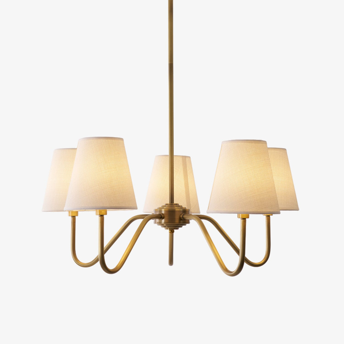 Opaluxe Brass Chandelier – Six-Light Designer Ceiling Light with Fabric Shades