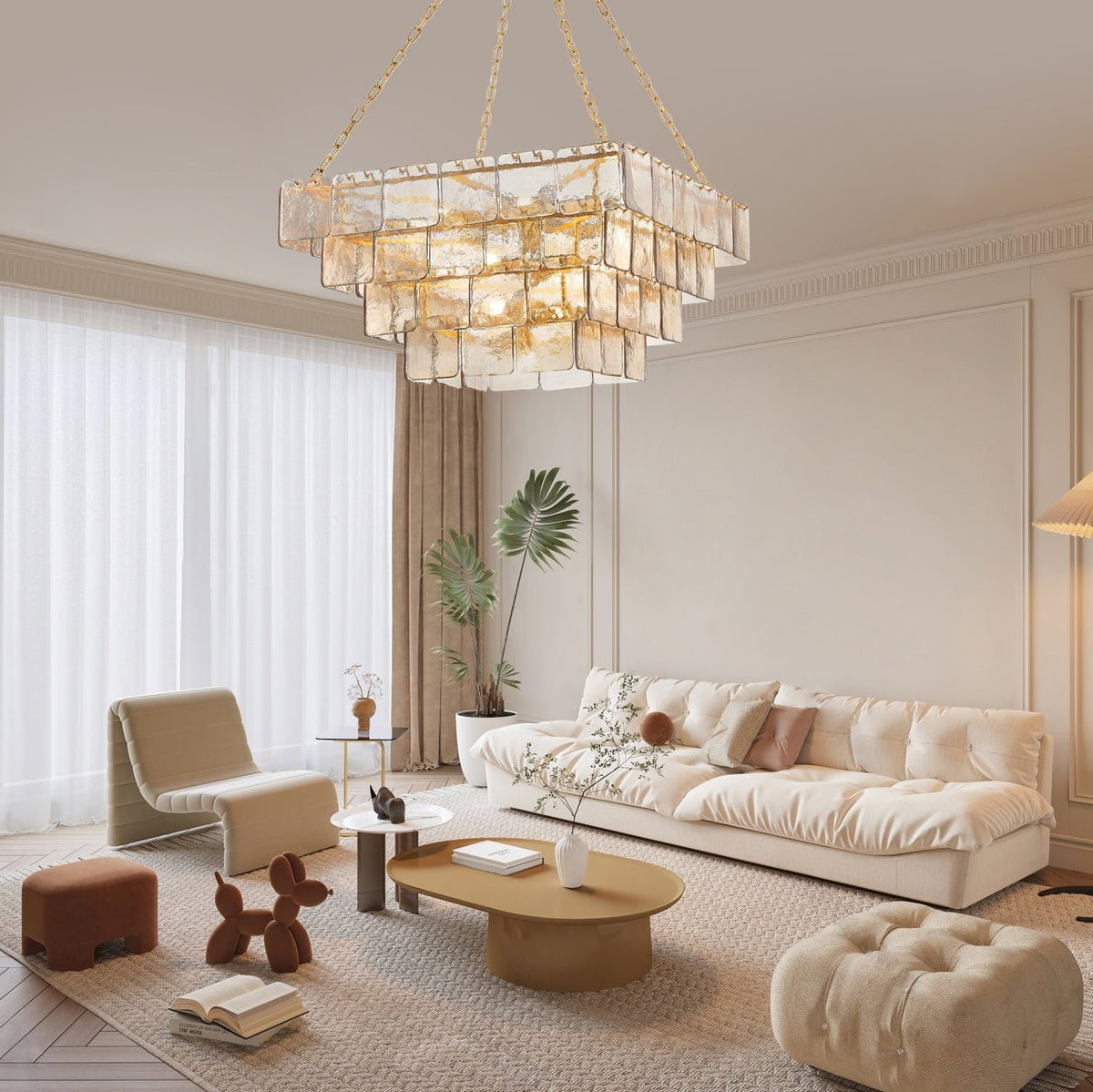 Regal Chain Chandelier – Art Deco Tiered Glass Pendant for Dining Room