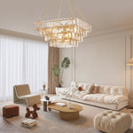 Regal Chain Chandelier – Art Deco Tiered Glass Pendant for Dining Room