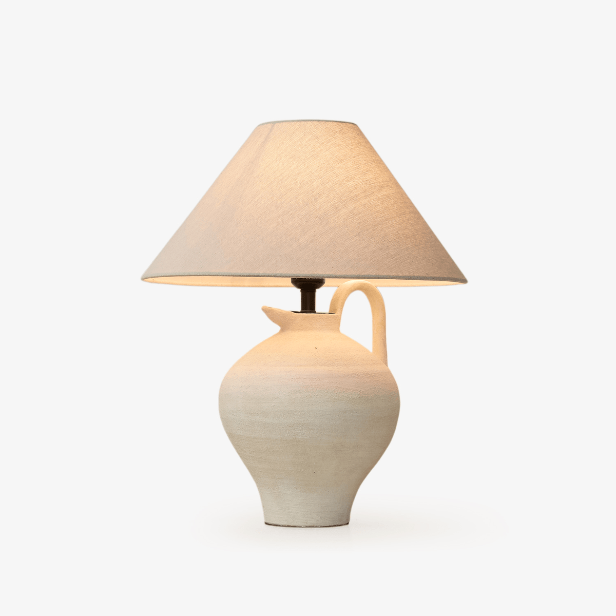 Artisan Ceramic Pitcher Table Lamp with Linen Shade for Bedroom & Living Room