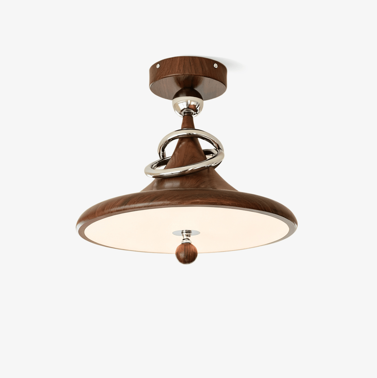 Whirl Ceiling Lamp – Modern Walnut & Chrome Flush Mount Light