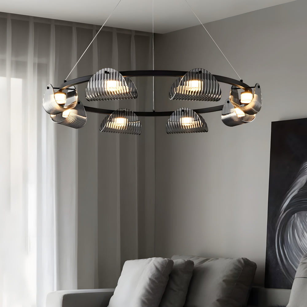 Round 6 8 10 Lights Curved Striped Glass Led Dimmable Nordic Chandelier Li002764