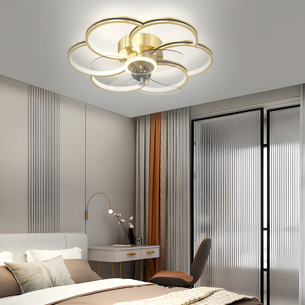 Flower Creative Three Step Dimming Led Silent Modern Ceiling Fan And Light