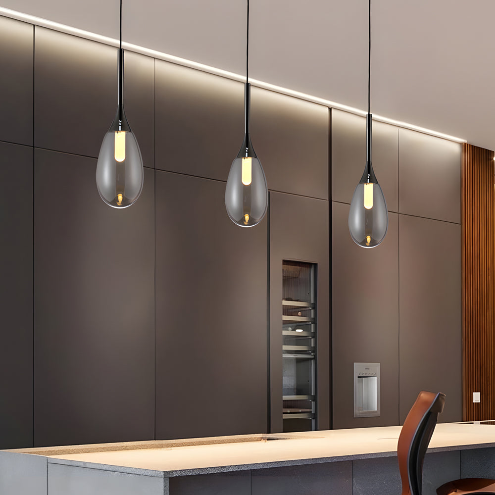 Modern 1 Light Led Teardrop Glass Pendant Light In Amber Smoke Gray