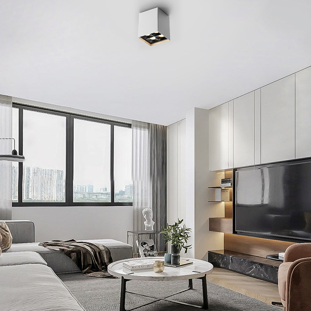 Square Grid LED Downlight Spotlight, 24° Beam, Surface Mount, Modern Architectural Ceiling Light