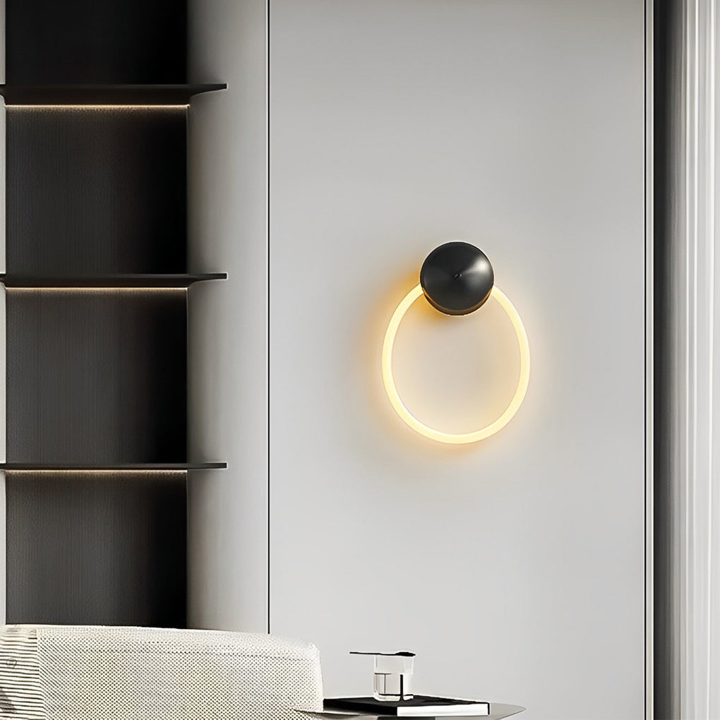 Artisan Round LED Wall Sconce in Brushed Black with Handwoven Nylon Shade