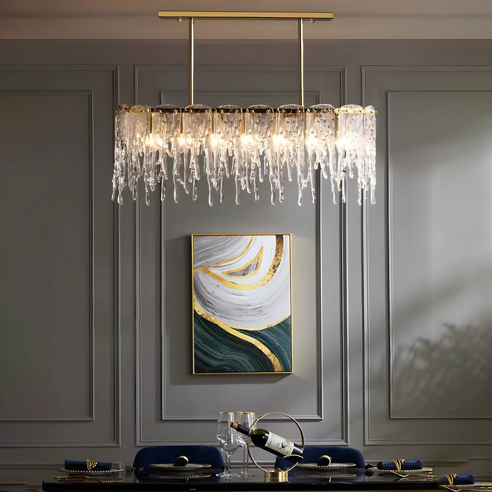 7 10 Light Luxury Glass Decor Icicles Droplet Crystal Chandelier 3 Step Dimming
