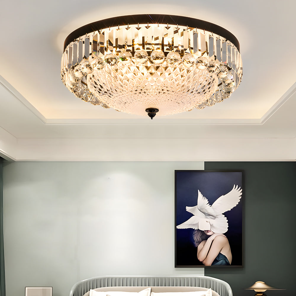 Round Crystal Led 3 Step Dimming Luxury American Style Ceiling Lights