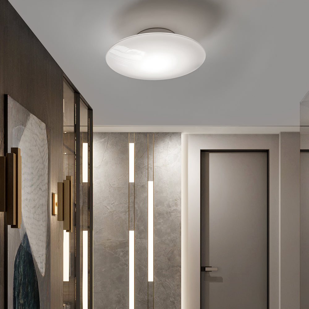 Modern White Glass Led Flush Mount Ceiling Lamp For Bedroom Minimalist Style