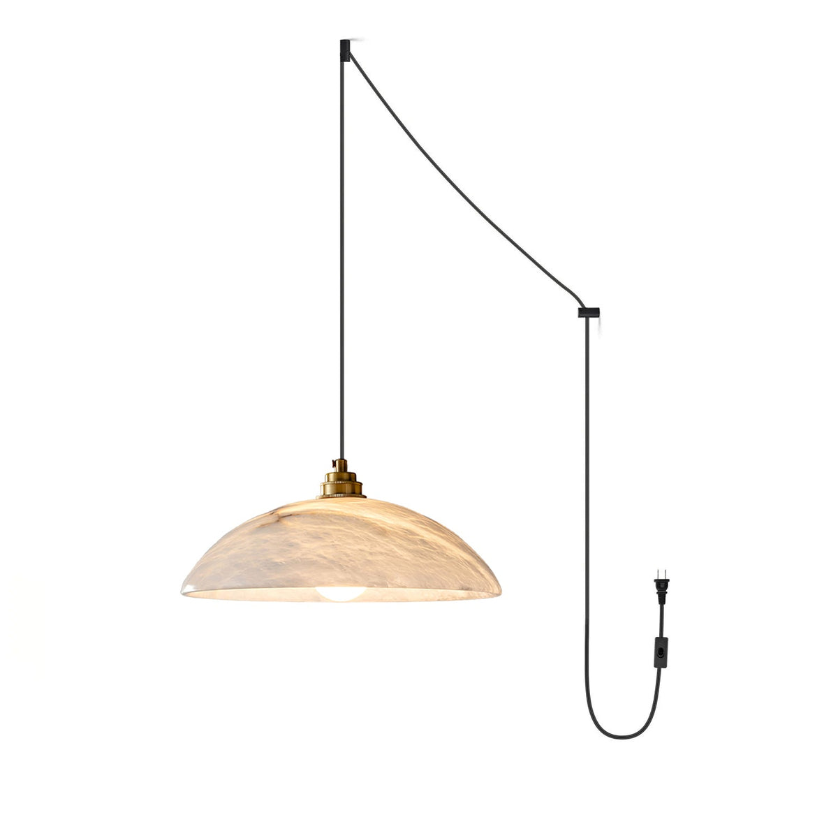 Alabaster Dome Swag Pendant Light in Brass Finish