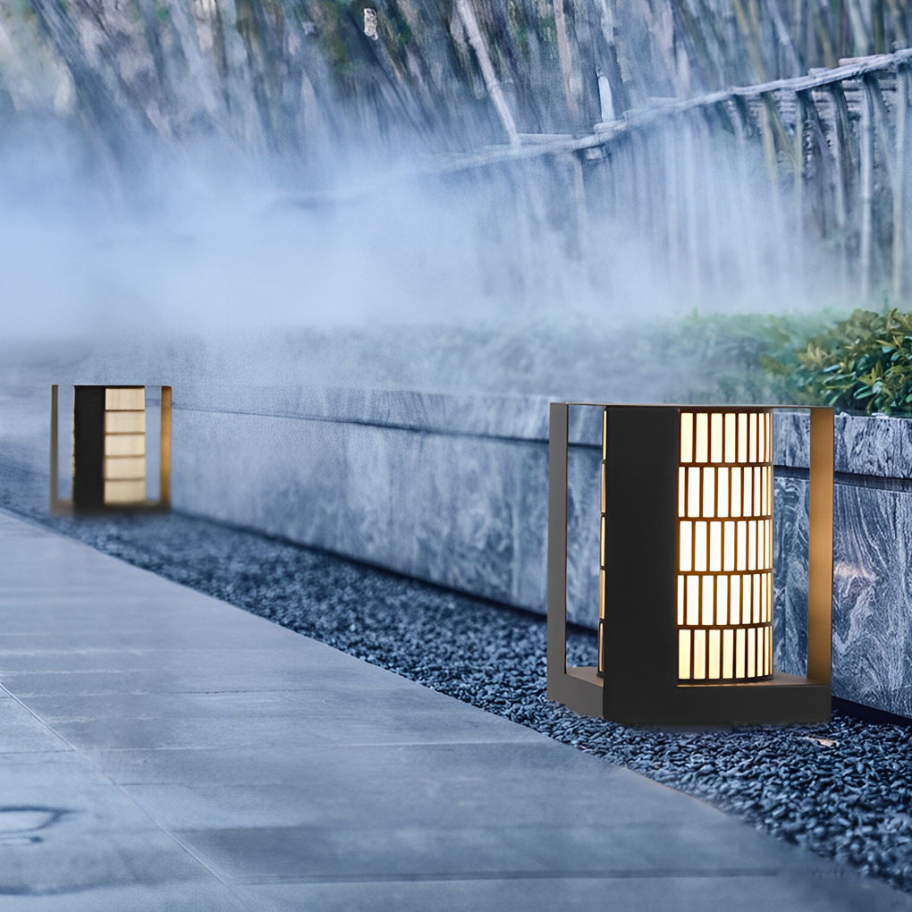 Lattice Cylinder LED Outdoor Lantern in Black, IP65 Waterproof