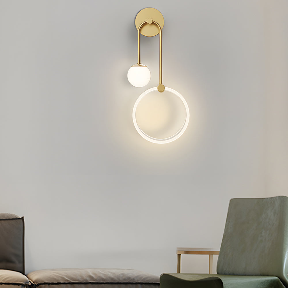 Modern 2 Light Led Wall Sconces With Acrylic Ring And Frosted Globe