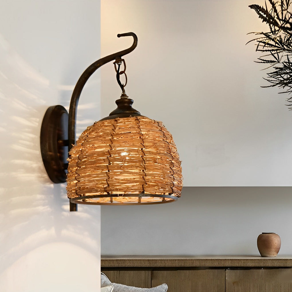 Hand Weaving Rattan Wall Light Fixture Ha088253