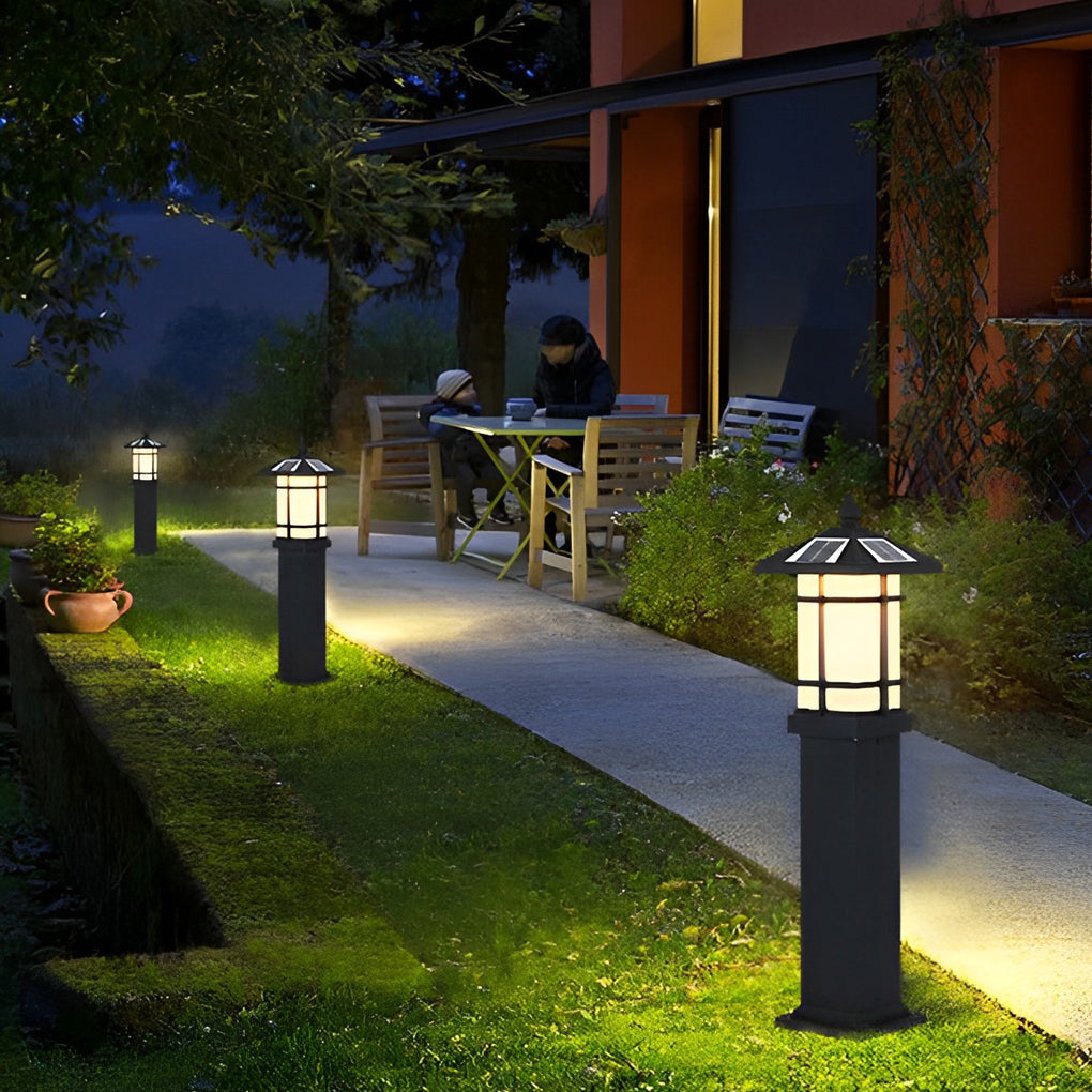 Solar-Powered LED Bollard Lights with Asian-Inspired Design for Modern Outdoor Spaces