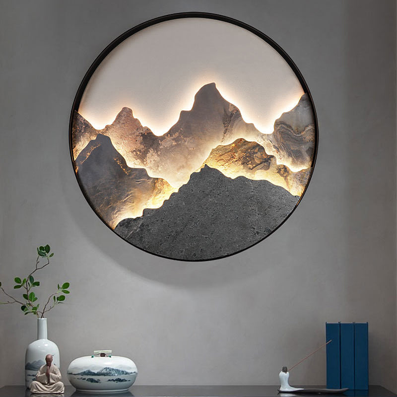 Round Mountain Scenery Painting Wall Light Li002574