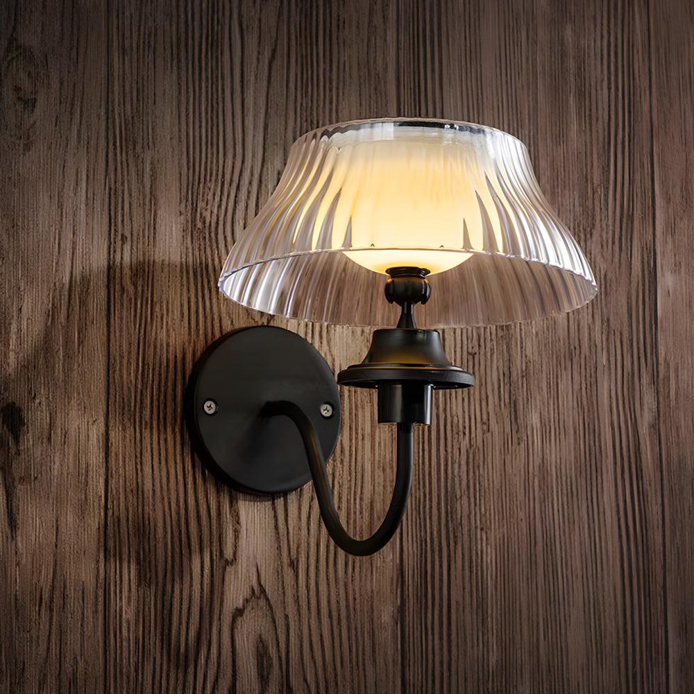 Black Metallic Arm Solar Outdoor Wall Light Adjustable Glass Shade
