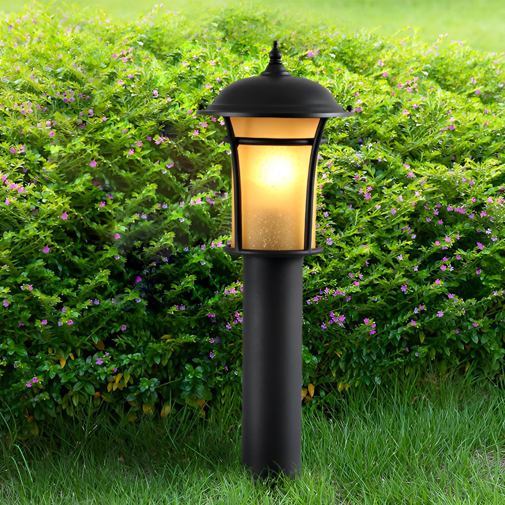 Heritage Iron LED Garden Lantern with Handcrafted Glass Shade