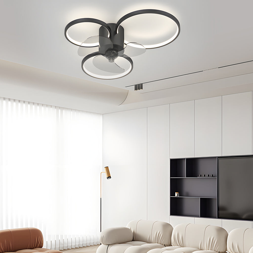 Square Round Rings Three Step Dimming Led Silent Modern Ceiling Fans Lamp